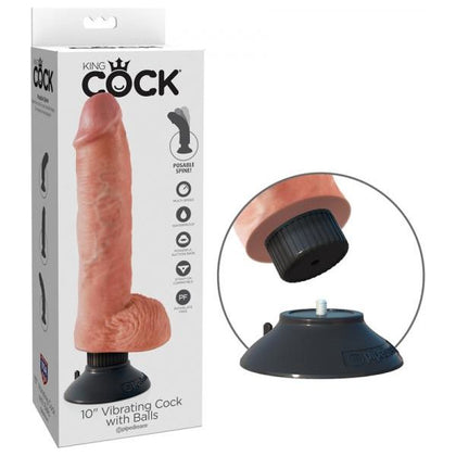 King Cock 10in Vibrating Realistic Dildo with Balls - Model KCV-10 - Male - Multi-Speed Vibration - Flesh