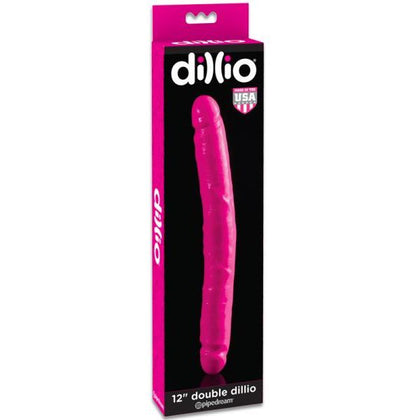 Dillio 12in Double Dong - Realistic Veined PVC Double Dildo for Sensational Couples Play - Model D12 - Hypoallergenic, Phthalate-Free, and Latex-Free - Pink