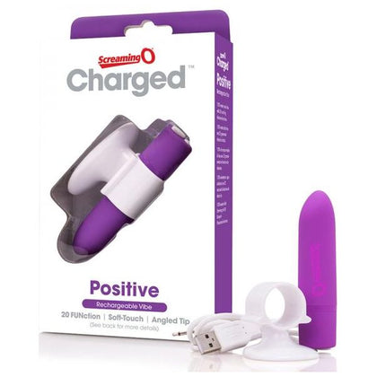 Screaming O Charged Positive Vibe - Grape: Rechargeable Finger Vibrator, 20 Functions, Waterproof, Purple - Adult Naughty Store