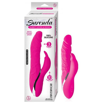 Surenda RLV-1001 Rabbit Lover & Dong Pink Vibrator - Dual Stimulation - Waterproof - 3 Speed Shaft - 10 Functions - USB Rechargeable - Pink - Adult Naughty Store