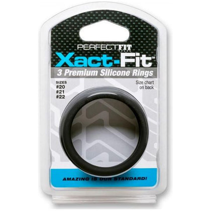 Perfect Fit Xact-fit Silicone Rings L-XL (#20, #21, #22) Black - Premium Comfort Fit Stackable Cock Rings for Enhanced Pleasure