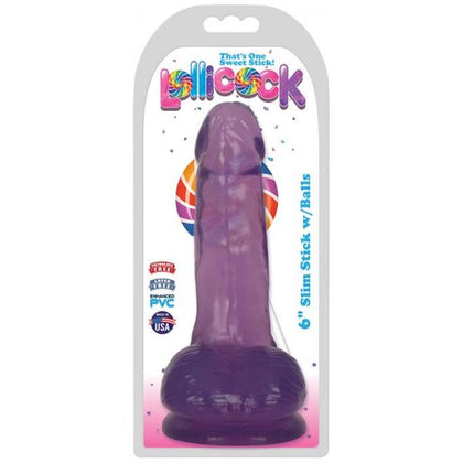 Lollicock Slim Stick W-balls 6in Grape Ice - Realistic PVC Dildo for Sensational Pleasure - Model LS-6G - Unisex - Intense G-Spot and Prostate Stimulation - Vibrant Purple - Adult Naughty Store