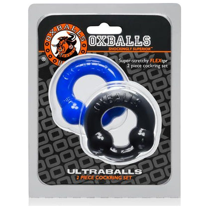 Oxballs Ultraballs Flex-TPR 2-Pack Cockring for Men, Model: UB-CR01, Enhances Pleasure, Black & Police Blue