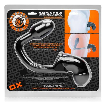 Oxballs Tailpipe Flex-TPR Chastity Cock-Lock with Attached Buttplug - Black, for Ultimate Male Control and Pleasure