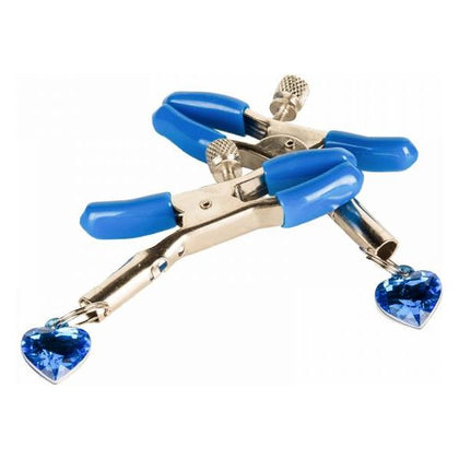 Introducing the Blue Jewel Adorned Adjustable Non-Piercing Nipple Clamps - Model NLC-1234: A Captivating Pleasure Accessory for All Genders!