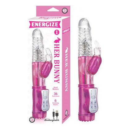 Energize Her Bunny 1 Pink Rabbit Vibrator - Powerful Dual Motors, 36 Functions, 6 Rotating Modes - USB Rechargeable - Waterproof - 9 Inches - Intense Pleasure for Women