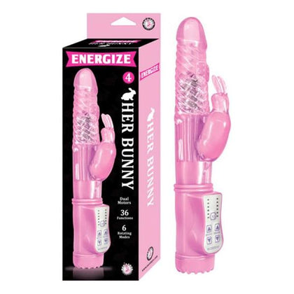 Energize Her Bunny 4 Rabbit Vibrator Pink - Powerful Dual Motor, 36 Functions, 6 Rotating Modes, Waterproof, 9 Inches Long, 4.5 Inches Insertable - Women's Pleasure Toy
