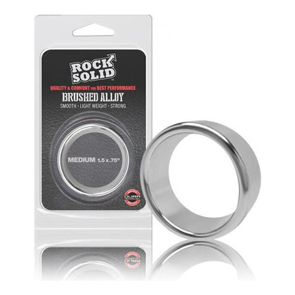 Rock Solid Brushed Alloy Medium (1.5in X .75in) Silver Cock Ring - Enhance Pleasure with the RS-BA-001M - Men's Silver Metal Cockring