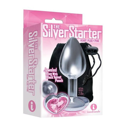 The 9's Silver Starter Bejeweled Heart Stainless Steel Plug - Beginner's Pink Butt Plug for Enhanced Doggy Style Pleasure - Adult Naughty Store