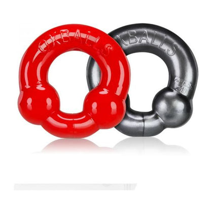 Oxballs 2-pack Cockring, Steel & Red: The Ultimate Flex-TPR Dual Nodule Cockring Set for Enhanced Pleasure and Performance
