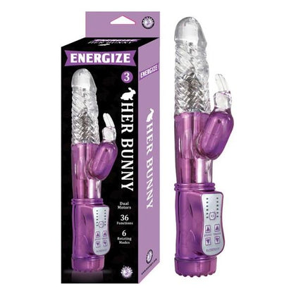 Energize Her Bunny 3 Purple Rabbit Vibrator: Powerful Dual Motor, 36 Functions, 6 Rotating Modes, Waterproof, 9 Inches, AAA Batteries Required