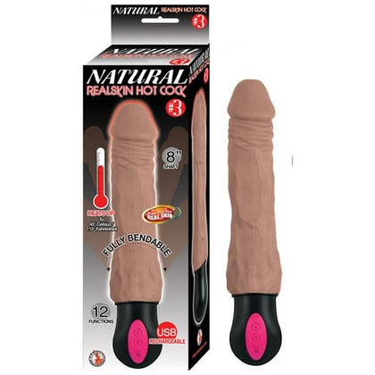 Natural Realskin Hot Cock #3 Fully Bendable 12 Function Usb Cord Included Waterproof Brown - Adult Naughty Store