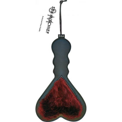 S&M Enchanted Heart Paddle - Versatile Vegan Burgundy Fur and Soft Velvety Flat Sided Spanking Toy - Model EHP-10.25x6.25 - Unisex - Intimate Pleasure - Red