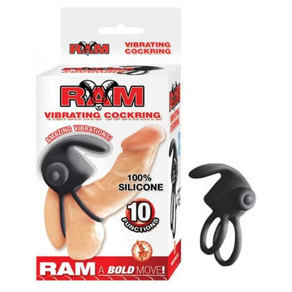 Introducing the Ram Vibrating Cockring Black: The Ultimate Pleasure Enhancer for Men and Couples - Adult Naughty Store