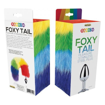 Foxy Fantasy Stainless Steel Butt Plug with Rainbow Fur Tail - Model SS-2019-8 (Unisex, Anal Pleasure, Rainbow) - Adult Naughty Store