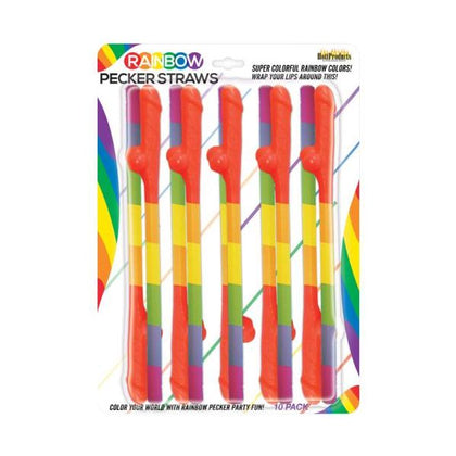 Rainbow Pecker Straws 10pk - The Ultimate Party Pleasure Accessory for Adults