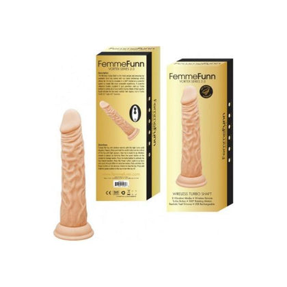 Femmefunn Turbo Shaft 2.0 Nude Realistic Silicone Dildo Vibrator - 8 Vibration Modes, Dual Motors, Wireless Waterproof Remote Control, Rechargeable - Turbo Button, Vortex Motion - Suction Cup - Adult Naughty Store