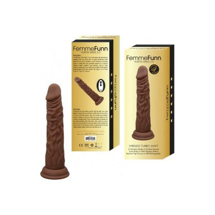 Femmefunn Turbo Shaft 2.0 Realistic Silicone Dildo Vibrator with 8 Vibration Modes, Dual Motors, Remote Control, and Suction Cup - Brown
