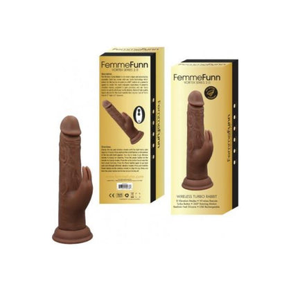 Femmefunn Turbo Rabbit 2.0 Brown - Realistic Silicone Dildo Vibrator with Clitoral Stimulation - 8 Vibration Modes - Dual Motors - Rechargeable - Waterproof - Turbo Button - Vortex Motion - H - Adult Naughty Store