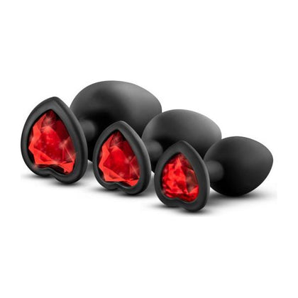 Bling Plugs Training Kit - Black with Red Gems | Silicone Anal Plugs for Beginners | Model BP-1001 | Unisex | Pleasure for Intimate Play