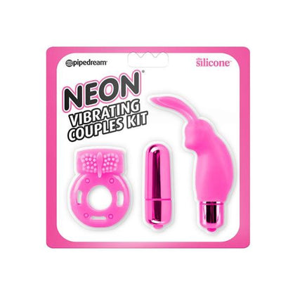 Neon Vibrating Couples Kit - Pink Silicone Mini Rabbit Vibe & Vibrating Cock Ring - Model NVC-KIT-001 - Unisex Pleasure Kit - Adult Naughty Store