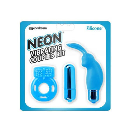 Introducing the Neon Vibrating Couples Kit Blue: A Sensational Silicone Mini Rabbit Vibe and Vibrating Cock Ring Set for Enhanced Pleasure