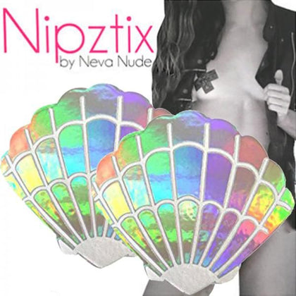 Neva Nude Pasty Shell Holographic - Hypoallergenic Handmade Nipple Covers for Women - Model N2-LSH - Medical Grade Adhesive - 3 in. x 3 in. - Lasts 10-12 Hours - Adult Naughty Store