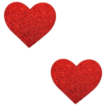 Neva Nude Glitter Red Handmade Nipple Covers - Latex-Free, Hypoallergenic, Self-Adhering Lingerie (Model: Hearts Pasty) - For Women - Enhance Intimate Moments - Size: 2.75 in. x 2.5 in.
