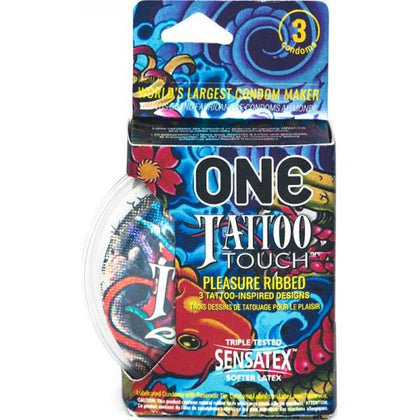 One Tattoo Touch Condom 3pk - Premium Latex Condoms for Sensual Pleasure, Model T1, Unisex, Designed for Intimate Moments, Pleasure Enhancing, Vibrant Blue - Adult Naughty Store