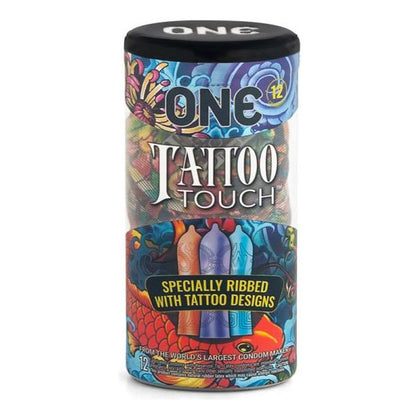 Introducing the Sensual Ink Tattoo Touch Condom 12 Pack - Ribbed Pleasure for Ultimate Satisfaction!
