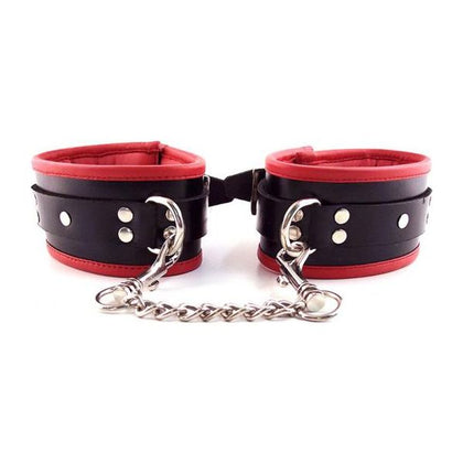 LeatherBound Pleasure Co. Rouge Padded Ankle Cuff Black-Red - Exquisite Leather Ankle Cuffs for Sensual Bondage and BDSM Play - Adult Naughty Store