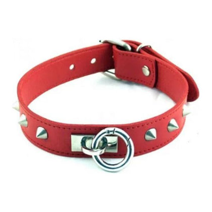 Leather O-Ring Studded Collar - Red: The Ultimate Bondage Accessory for Sensual Pleasure