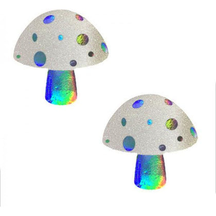 Neva Nude Pasty Mushroom Holographic Nipple Covers - Handmade Hypoallergenic Latex-Free Medical Grade Adhesive Lingerie - Model NMH-001 - Unisex - For Sensual Pleasure - 3 in. by 3 in. - Adult Naughty Store