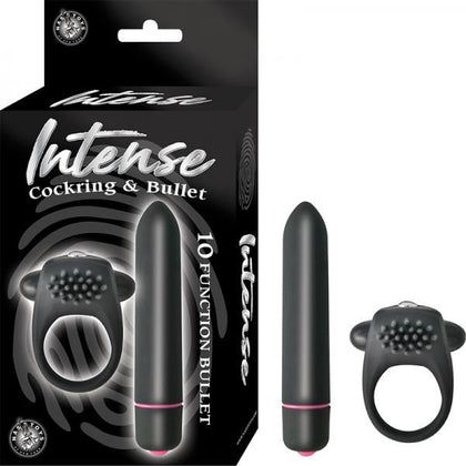 Introducing the Intense Cockring And Bullet 10 Function Waterproof Black - The Ultimate Pleasure Kit for Couples