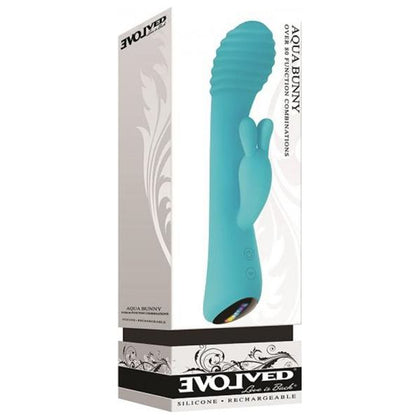 Evolved Aqua Bunny 9 Shaft Function 9 Clit Stim Functions Rechargeable Silicone Waterproof Teal

Introducing the Evolved Aqua Bunny 9 Rechargeable Silicone Waterproof Rabbit Vibrator - The Ultimate Pleasure Companion for Blended Orgasms!