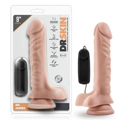 Dr. Skin by Blush Novelties - Dr. James 9in Vibrating Cock with Suction Cup - Male Realistic Dildo for Intense Pleasure - Vanilla - Adult Naughty Store