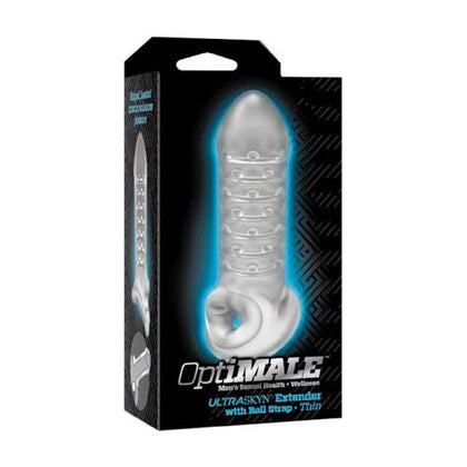 OptiMALE Thin Frost Extender with Ball Strap - Model XT-2000 - Male Penis Sleeve for Enhanced Length and Thickness - Pleasure Enhancer for Men - Sheer Frosted - Phthalate-Free