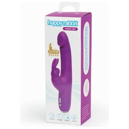 Happy Rabbit Slimline Realistic Purple Silicone Vibrator - Model HR-SL-01 - For Lifelike Internal Massage and Strong Clitoral Stimulation - Adult Naughty Store