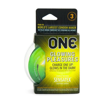 ONE Glowing Pleasures 3pk - Ultra-Sensitive Condoms for Exhilarating Glow-in-the-Dark Pleasure - Model X1, Male, Enhancing Intimacy in the Dark - Vibrant Violet