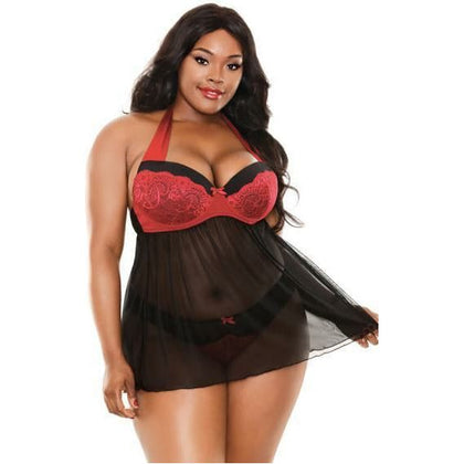 Fantasy Lingerie Curve Sophia Halter Babydoll & Panty Set 3X/4X - Seductive Black and Red Plus Size Lingerie for Women - Perfect for Intimate Moments