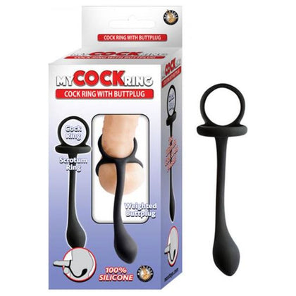 Introducing the Sensational Silicone Cockring with Weighted Buttplug in Black - The Perfect Pleasure Duo for Him