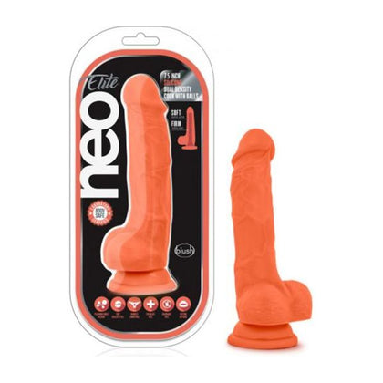 Neo Elite 7.5in Silicone Dual Density Cock With Balls - Model X789 - Neon Orange - Ultimate Pleasure for All Genders