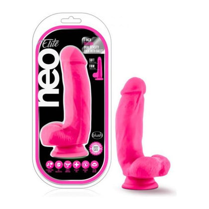 Neo Elite 7-Inch Silicone Dual Density Cock with Balls - Model NE-001 - For Enhanced Pleasure - Neon Pink