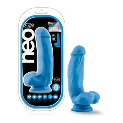 Neo Elite 7-Inch Silicone Dual Density Cock with Balls - Model NE-7DDB-NB - Male Penis Pleasure - Neon Blue