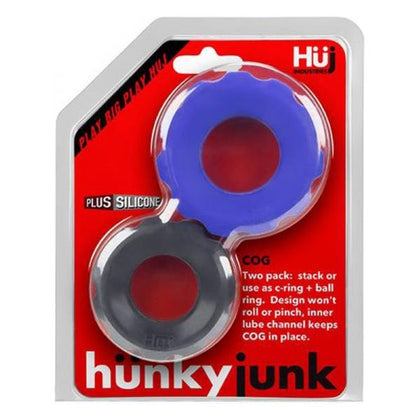 Hunkyjunk Cog 2-Piece Pack - Super-Stretchy C-Ring Set for Men - Cobalt Blue