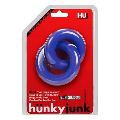 Hünkyjunk Duo Linked Cock-Ball Rings - Cobalt: The Ultimate Double Grip Pleasure Enhancer for Men