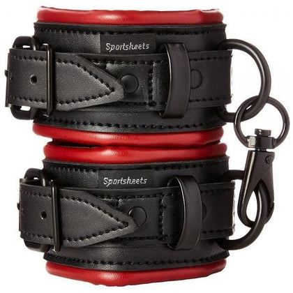 Sportsheets Saffron Handcuffs Black Red - Premium Vegan Leather Wrist Restraints for Bondage Play
