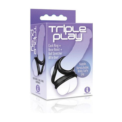 Introducing the Triple Play Cock Ring: Base Boost, Ball Stretcher Black - The Ultimate All-in-One Pleasure Enhancer for Men - Adult Naughty Store