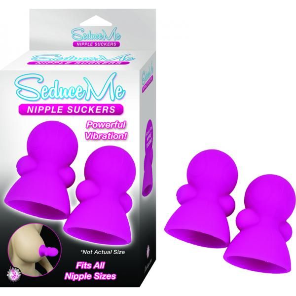 Seduce Me Nipple Suckers - Pink Silicone Hands-Free Vibrating Nipple Teasers - Model NM-2001 - For All Genders - Intense Nipple Pleasure