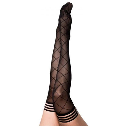 Kix'ies Anna Black Sheer Diamond Thigh Highs - Model A1 - Women's Sensual Lingerie for Exquisite Leg Appeal and Ultimate Comfort - Size A